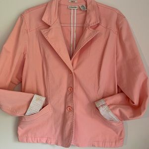 Woman’s St John’s Bay Stretchy Peach & Floral Jacket Size Large LIKE NEW!